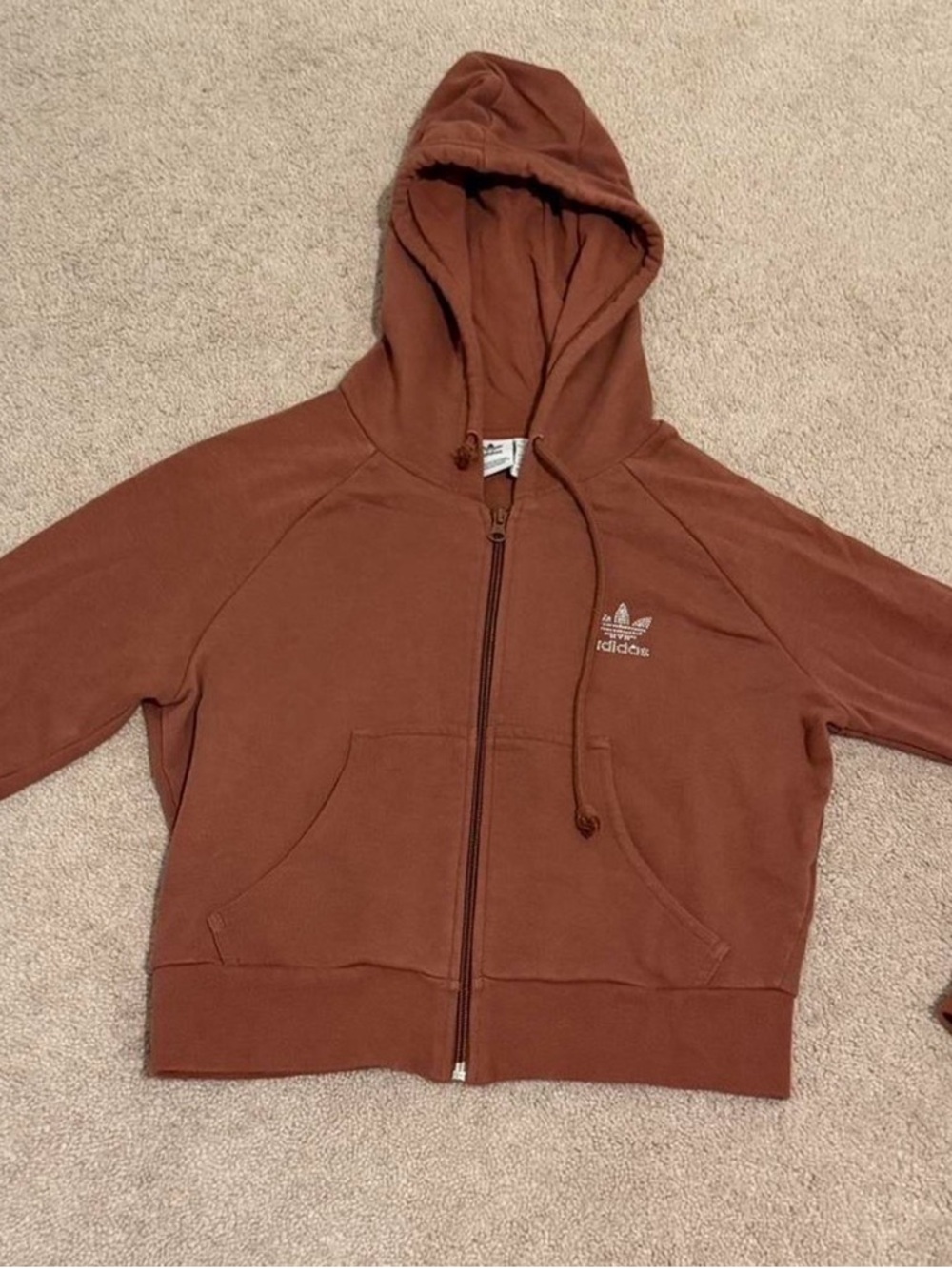 adidas Rust Brown Zip-Up Hoodie with Trefoil